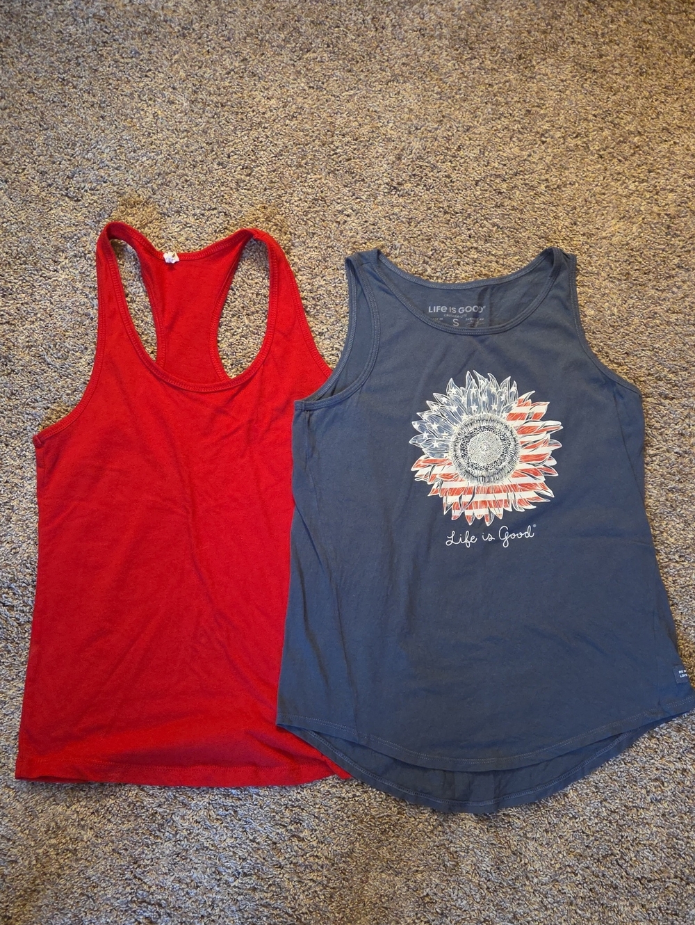 Life Is Good Navy Sunflower Graphic Tank Top with Red Racerback Tank